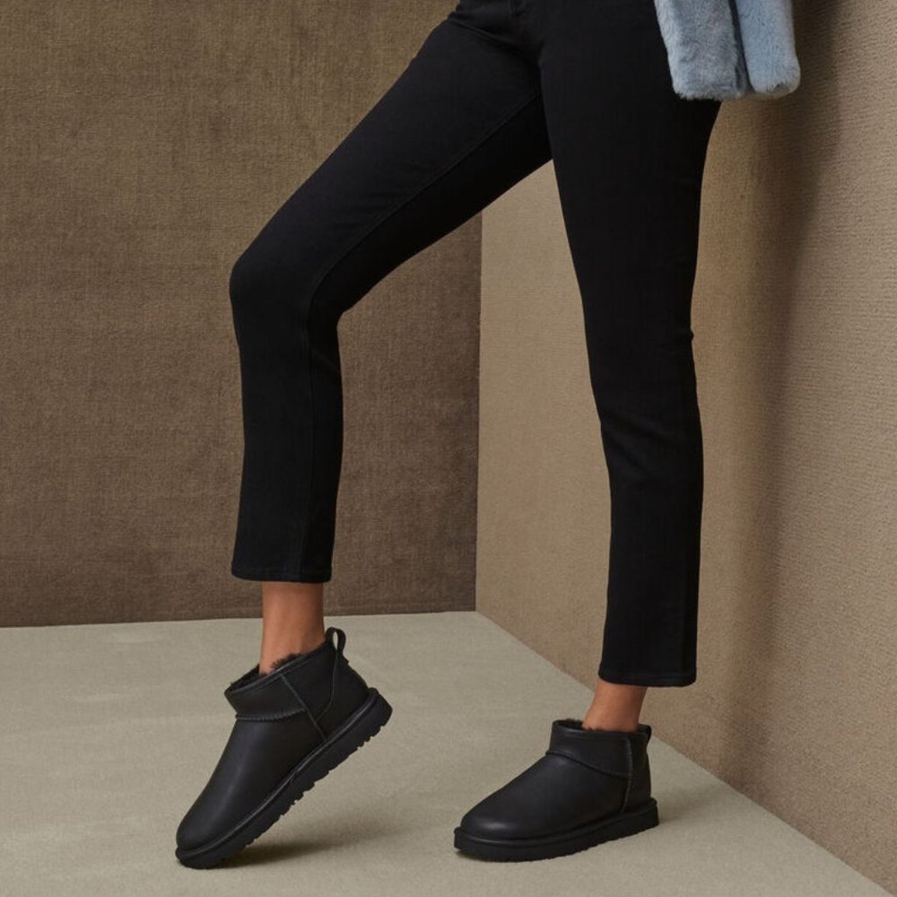 New UGG Classic Ultra Mini Black Shearling Boots